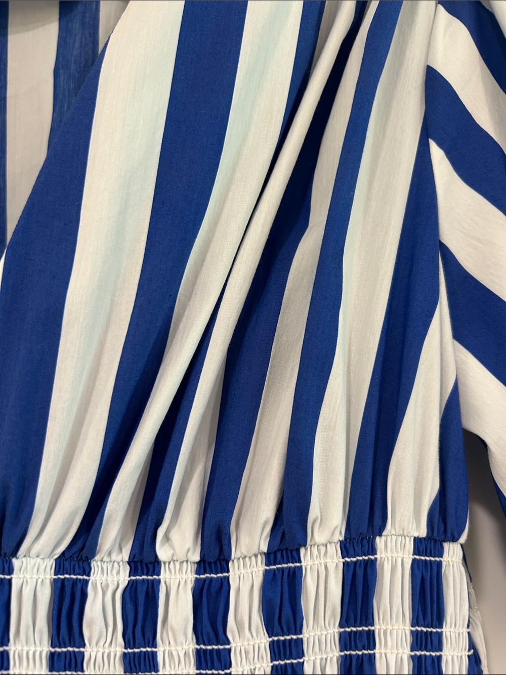 Blue & White Striped Midi Dress with Smocked Waist - Picture 3 of 3